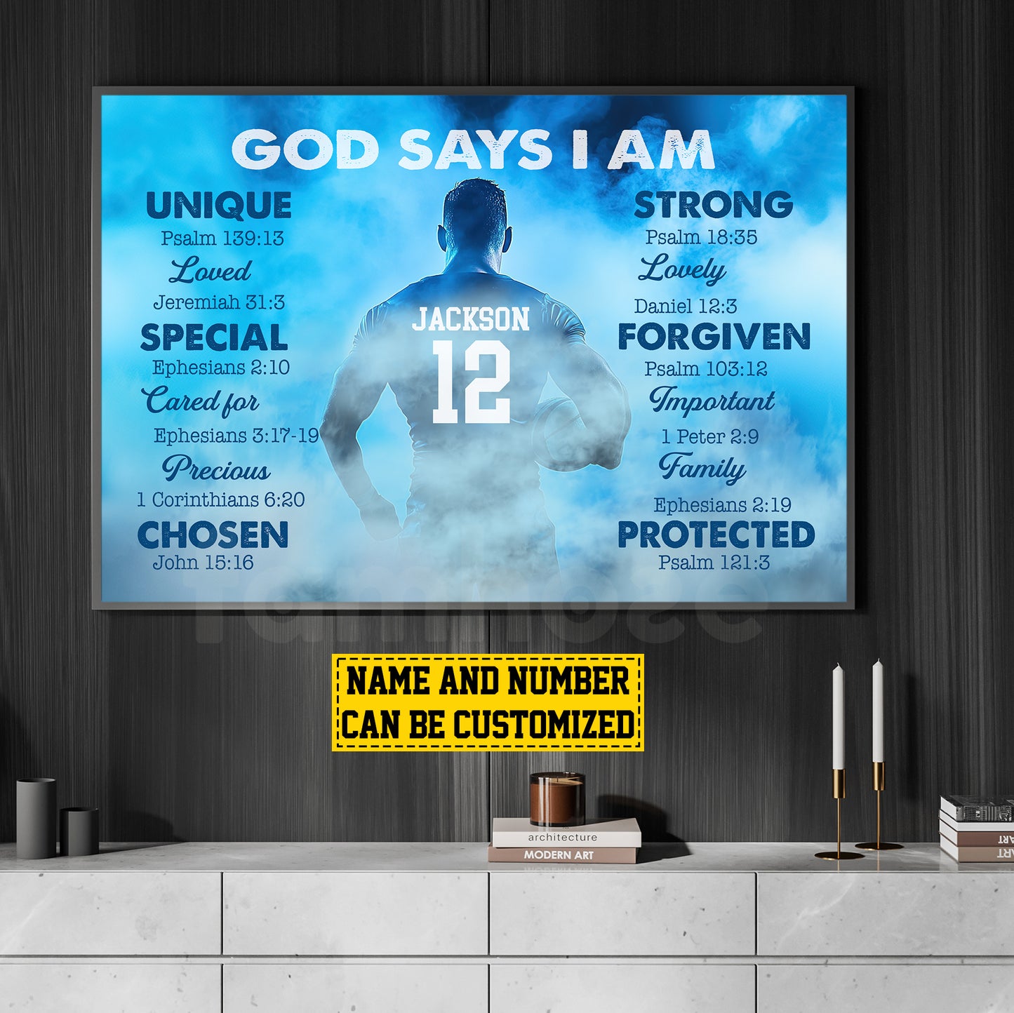 Personalized Rugby Boy Canvas Painting, God Says I Am, Sports Quotes Wall Art Decor, Poster Gift For Rugby Lovers