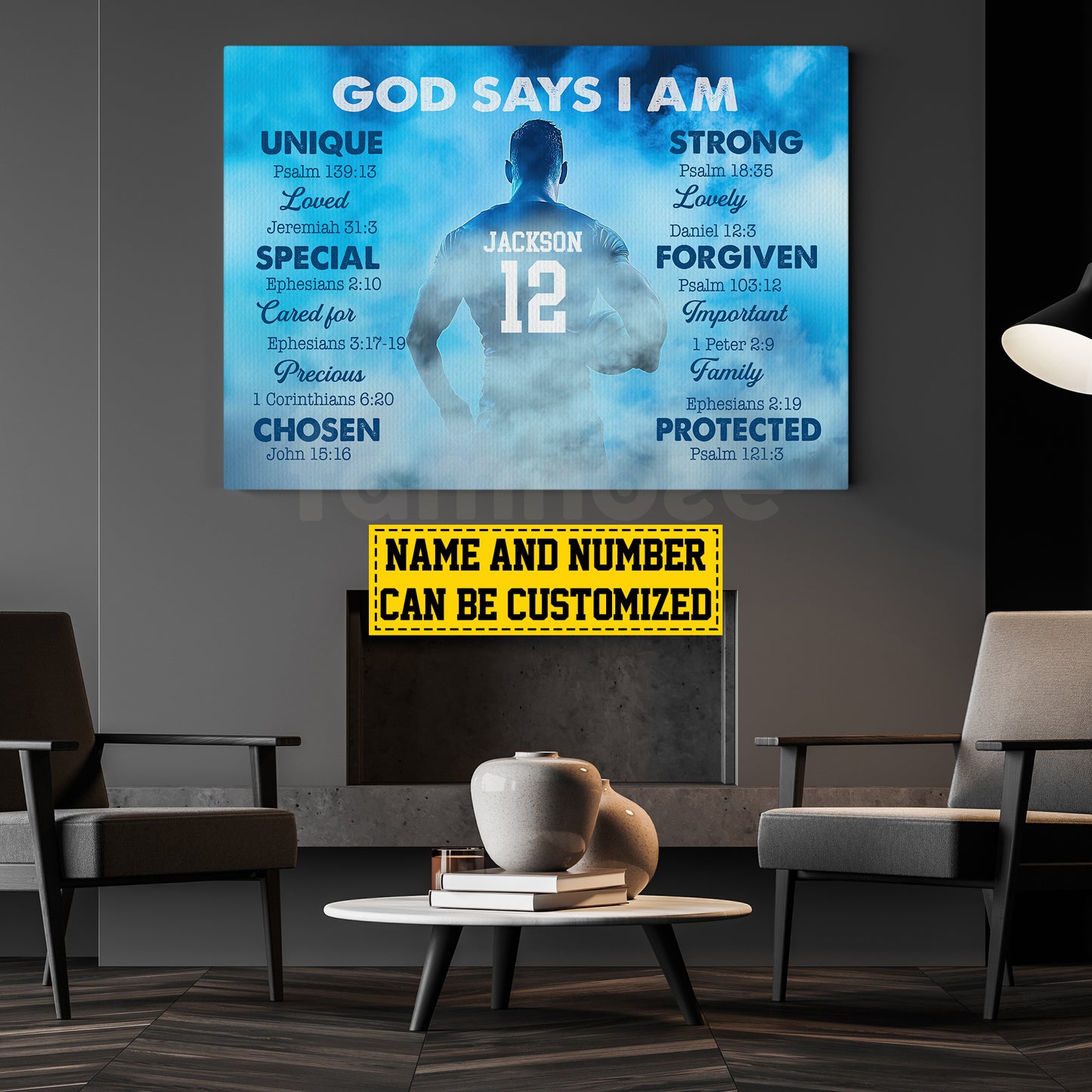 Personalized Rugby Boy Canvas Painting, God Says I Am, Sports Quotes Wall Art Decor, Poster Gift For Rugby Lovers