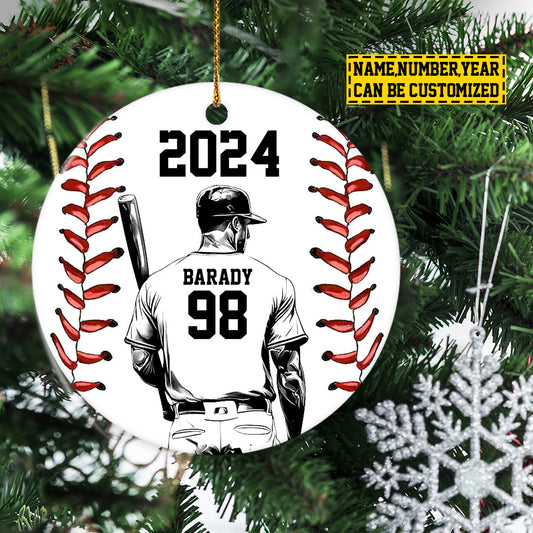 Personalized Baseball Boy Christmas Ornament, My Life, Xmas Circle Ceramic Ornament Gift For Baseball Lovers