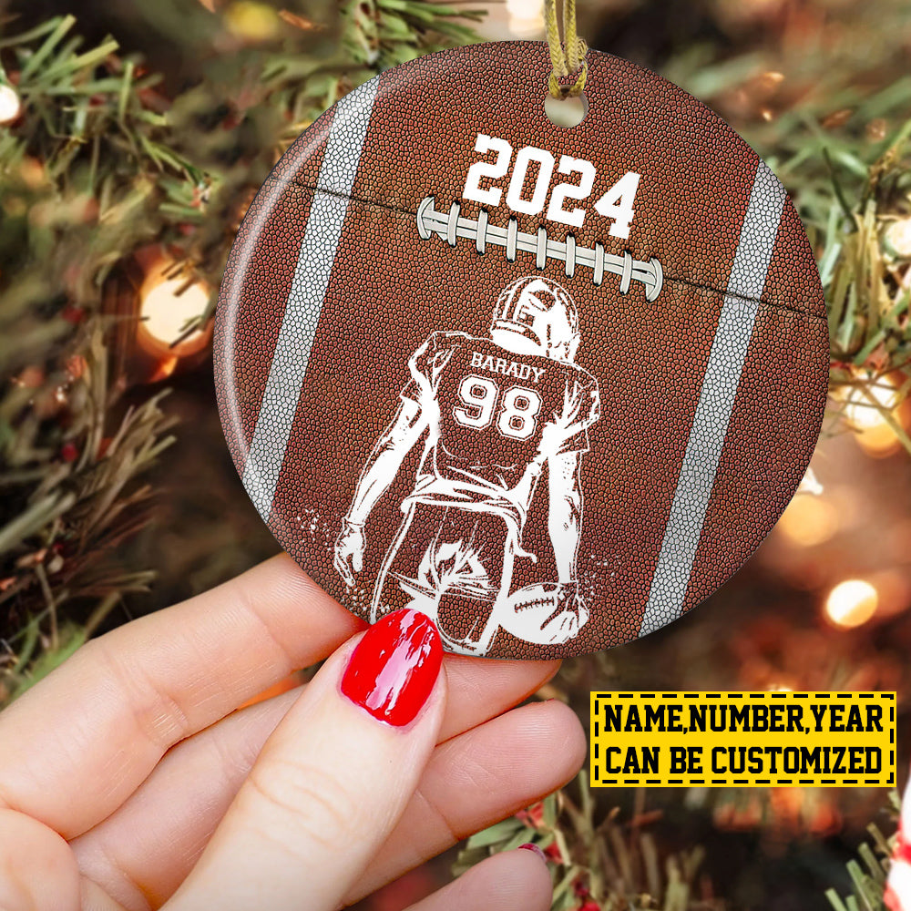 Personalized Football Boy Christmas Ornament, My Life, Xmas Circle Ceramic Ornament Gift For Football Lovers