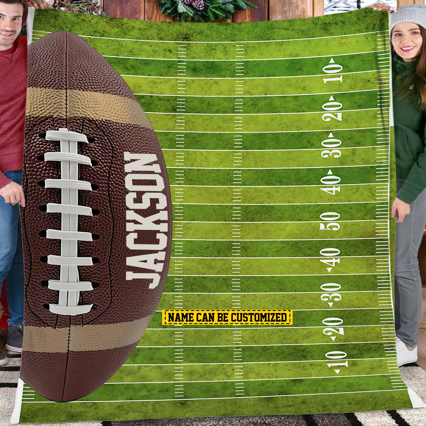 Personalized Football Field Fleece Blanket, Football Woven Blanket, Cool Sherpa Blanket Gift For Football Lovers