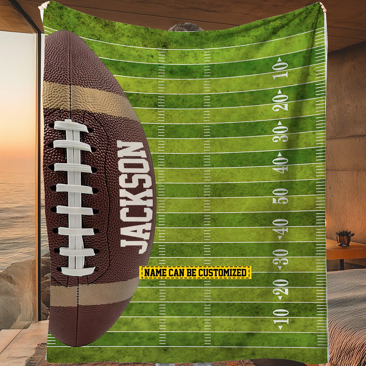 Personalized Football Field Fleece Blanket, Football Woven Blanket, Cool Sherpa Blanket Gift For Football Lovers