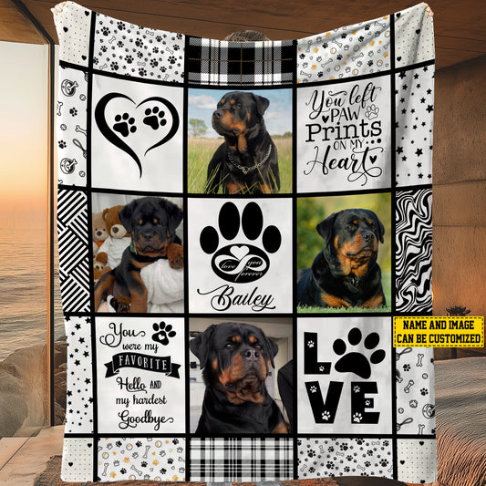 Personalized Cute Dog Fleece Blanket, You Left Paw Prints On My Heart Woven Blanket, Cool Sherpa Blanket Gift For Dog Lovers