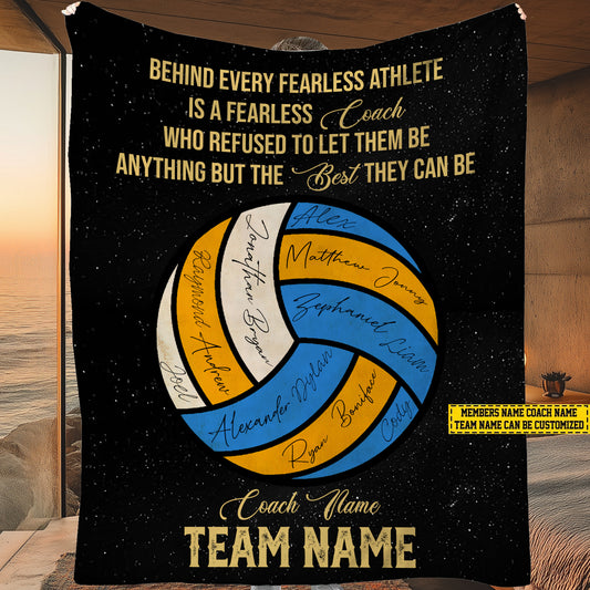 Personalized Volleyball Fleece Blanket, Fearless Coach Woven Blanket, Cool Sherpa Blanket Gift For Volleyball Lovers