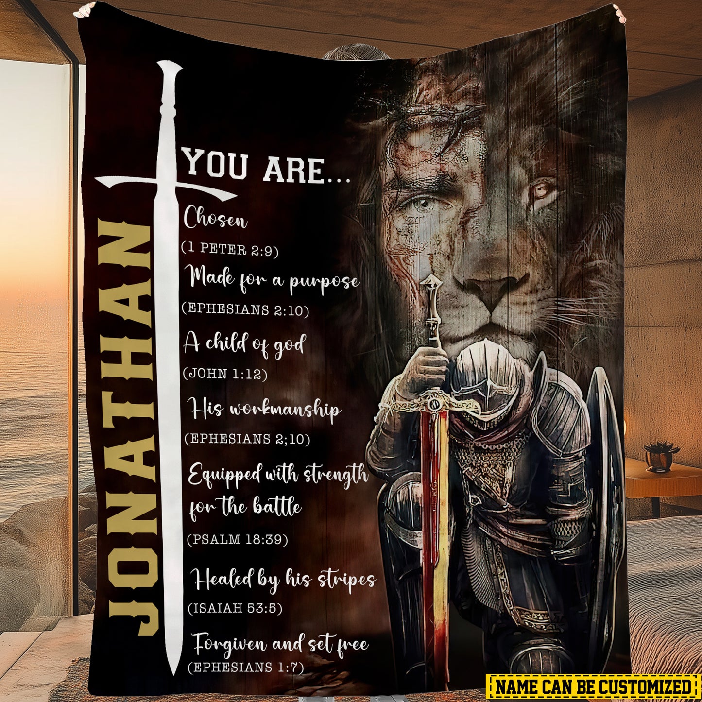 Personalized Jesus And Lion Fleece Blanket, Warrior of Faith Woven Blanket, Cool Sherpa Blanket Gift For Jesus Lovers, Lion Lovers