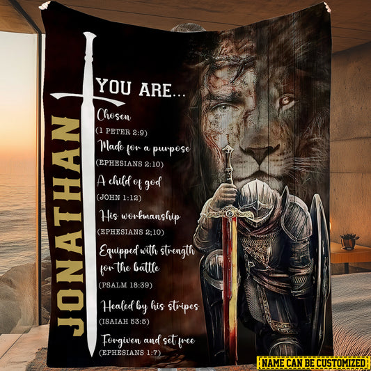 Personalized Jesus And Lion Fleece Blanket, Warrior of Faith Woven Blanket, Cool Sherpa Blanket Gift For Jesus Lovers, Lion Lovers