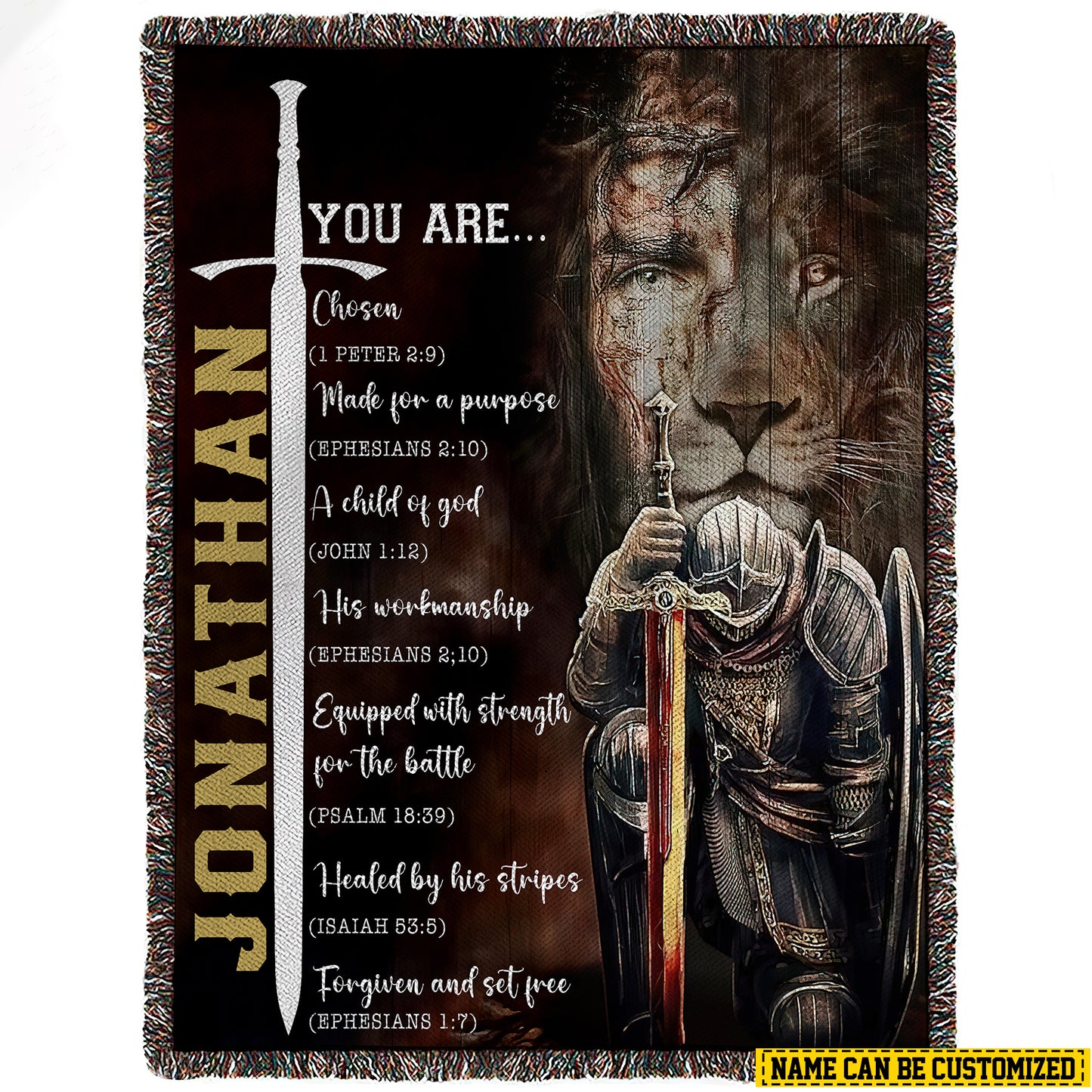 Personalized Jesus And Lion Fleece Blanket, Warrior of Faith Woven Blanket, Cool Sherpa Blanket Gift For Jesus Lovers, Lion Lovers
