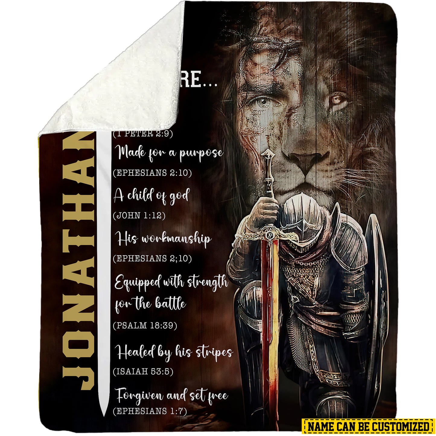 Personalized Jesus And Lion Fleece Blanket, Warrior of Faith Woven Blanket, Cool Sherpa Blanket Gift For Jesus Lovers, Lion Lovers