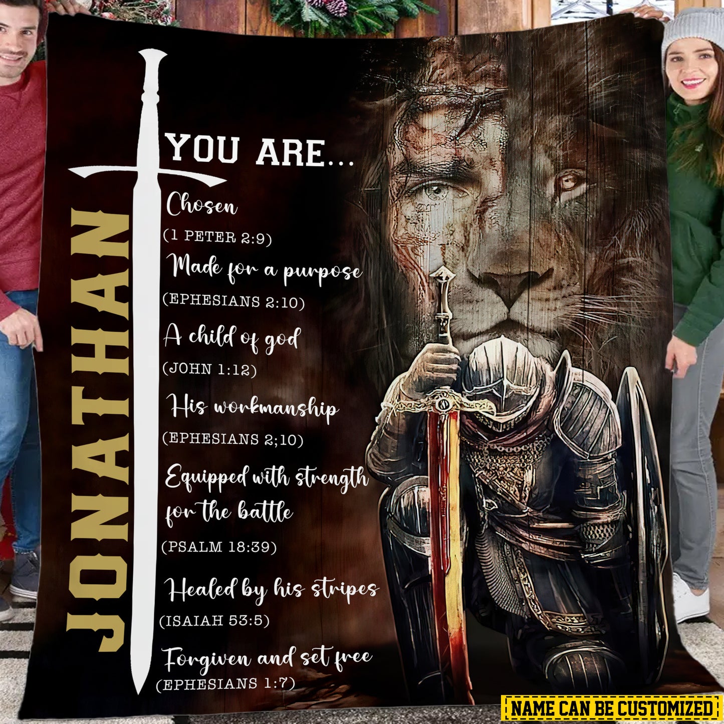 Personalized Jesus And Lion Fleece Blanket, Warrior of Faith Woven Blanket, Cool Sherpa Blanket Gift For Jesus Lovers, Lion Lovers