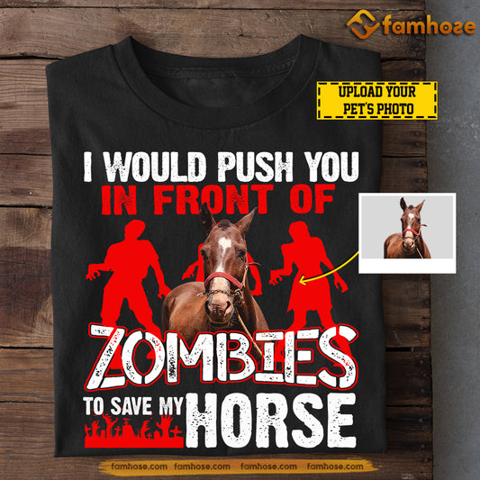 Personalized Halloween Horse T-shirt, Push You In Front Of Zombies, Gift For Horse Lovers