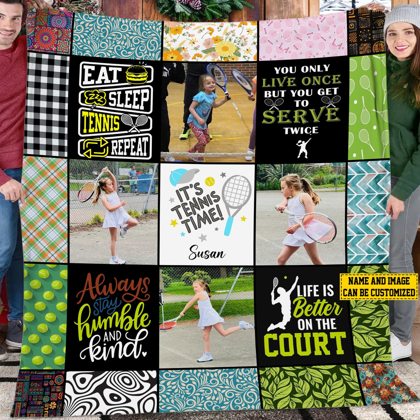 Personalized Tennis Girl Life Is Better On The Court Fleece Blanket, Tennis Woven Blanket, Funny Sherpa Blanket Gift For Tennis Lovers