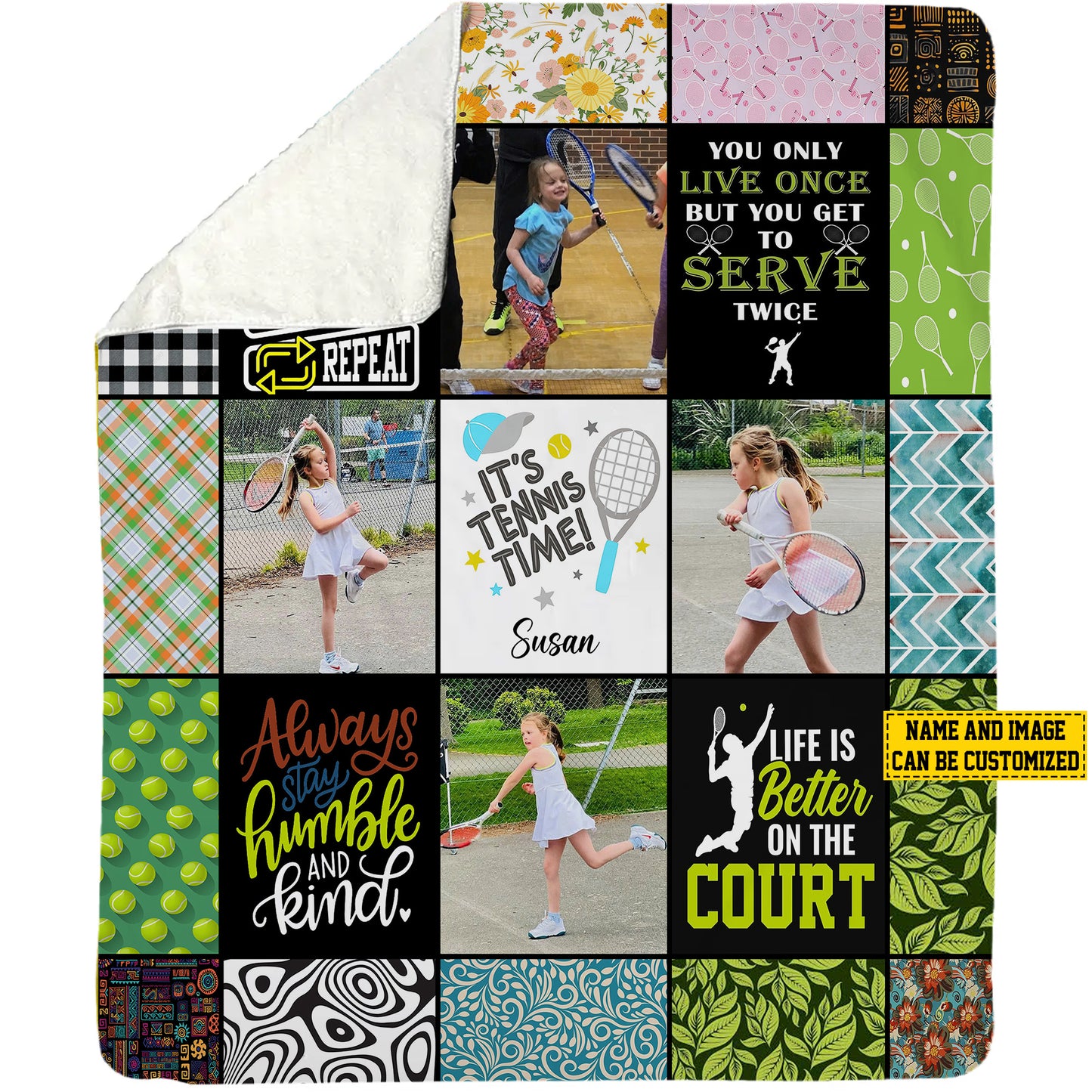 Personalized Tennis Girl Life Is Better On The Court Fleece Blanket, Tennis Woven Blanket, Funny Sherpa Blanket Gift For Tennis Lovers