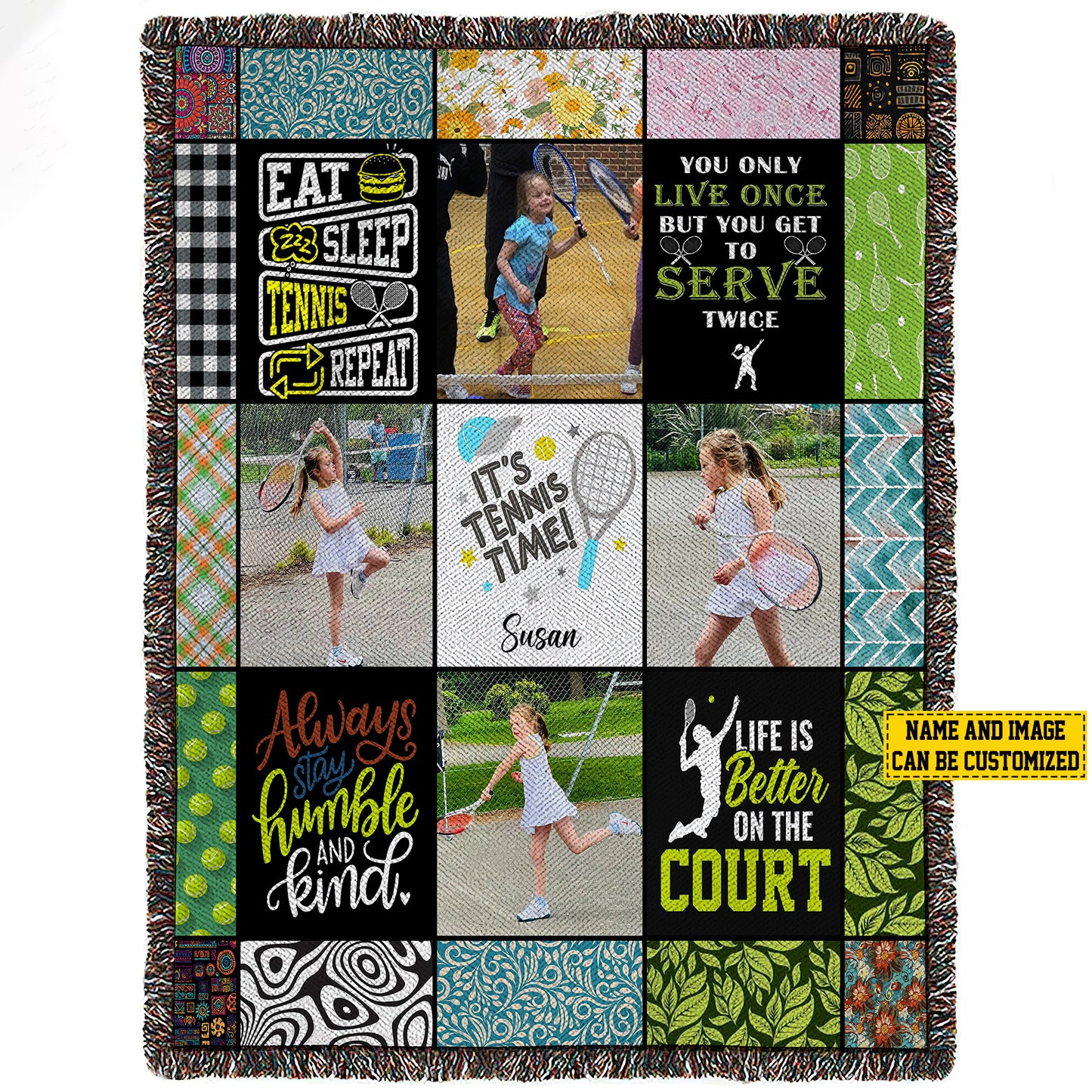 Personalized Tennis Girl Life Is Better On The Court Fleece Blanket, Tennis Woven Blanket, Funny Sherpa Blanket Gift For Tennis Lovers