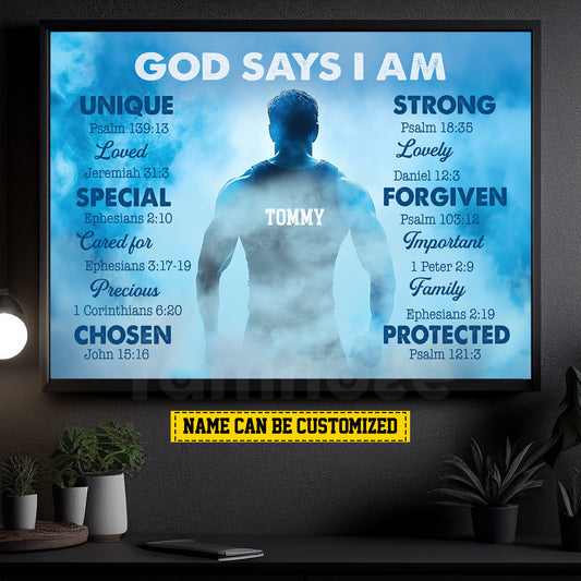 Personalized Wrestling Boy Canvas Painting, God Says I Am, Sports Quotes Wall Art Decor, Poster Gift For Wrestling Lovers