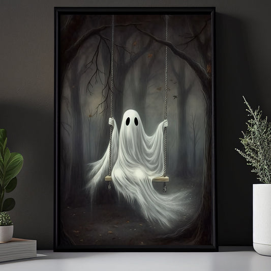 Ghost In The Twilight Woods, Ghost Canvas Painting, Spooky Season Wall Art Decor, Halloween Poster Gift For Ghost Lovers