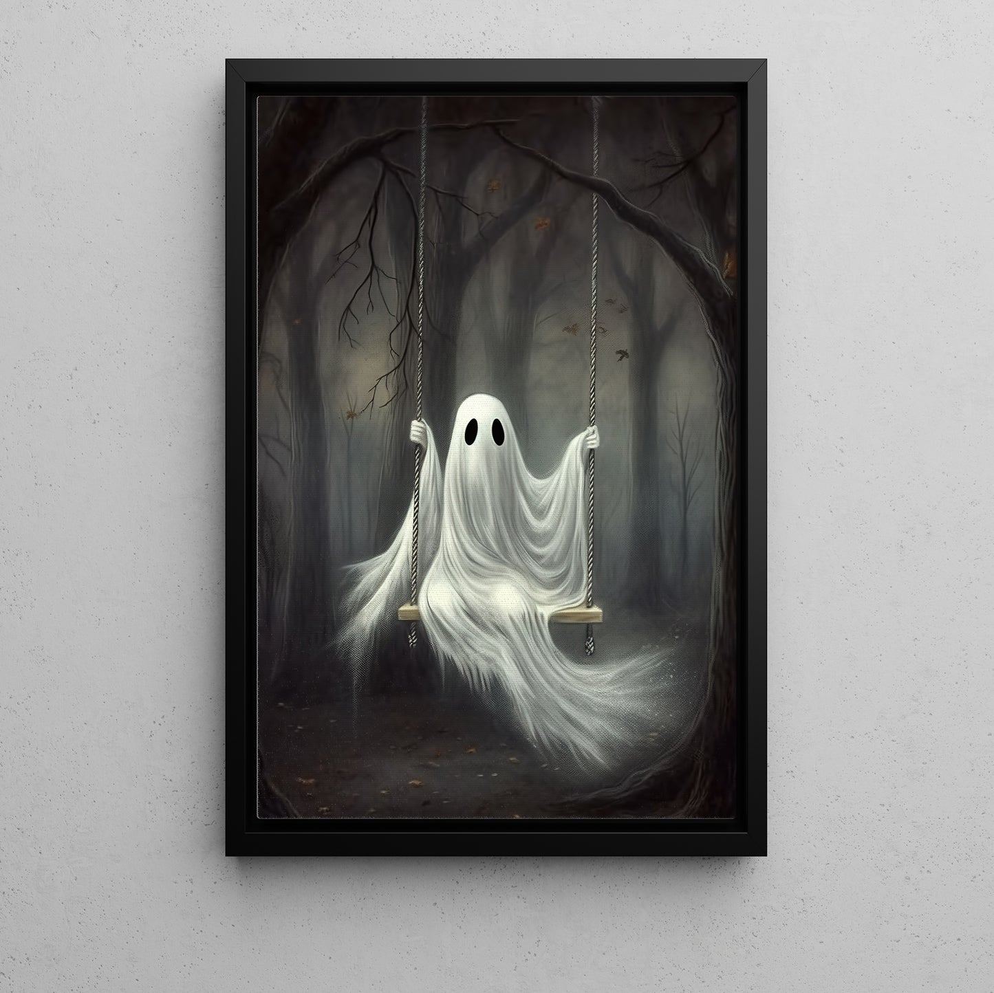 Ghost In The Twilight Woods, Ghost Canvas Painting, Spooky Season Wall Art Decor, Halloween Poster Gift For Ghost Lovers