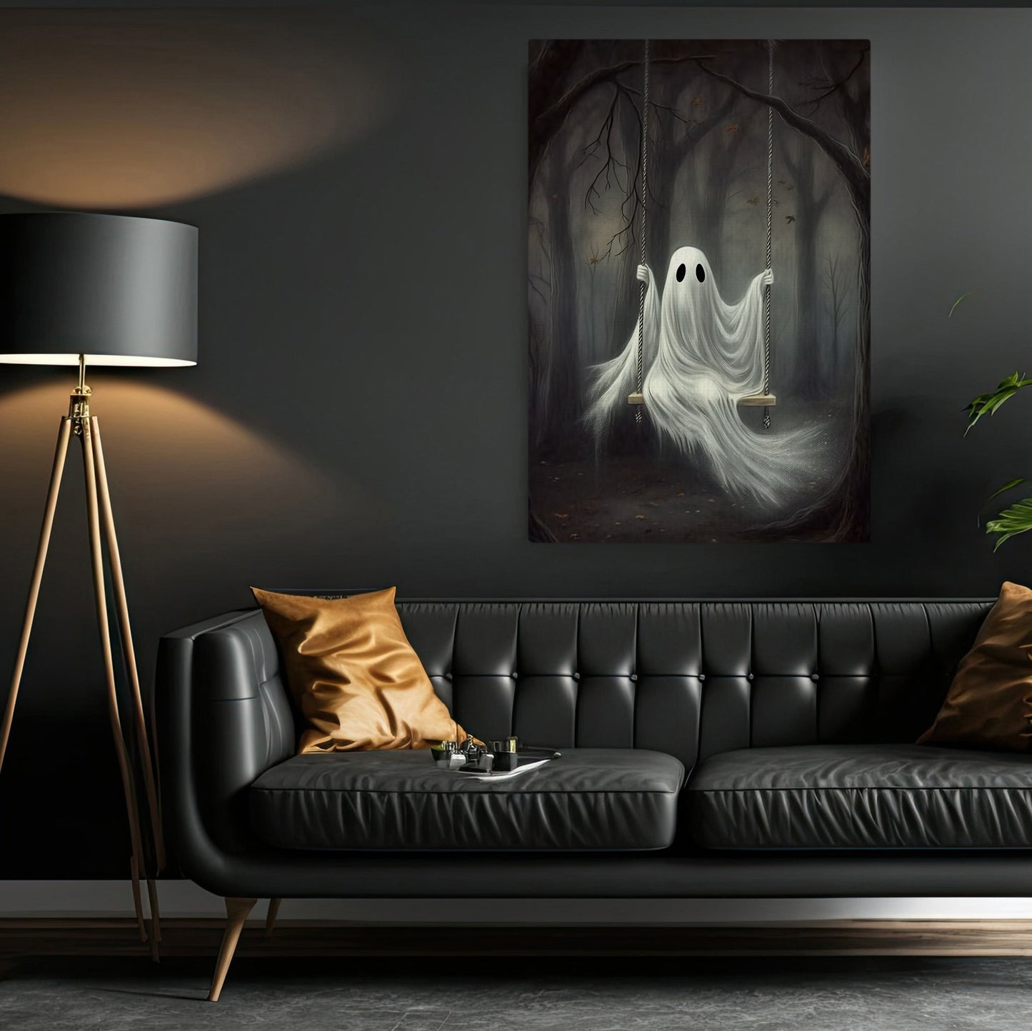 Ghost In Dark Forest Spooky Halloween Canvas Painting, Wall Art Decor - Dark Ghost Halloween Poster Gift