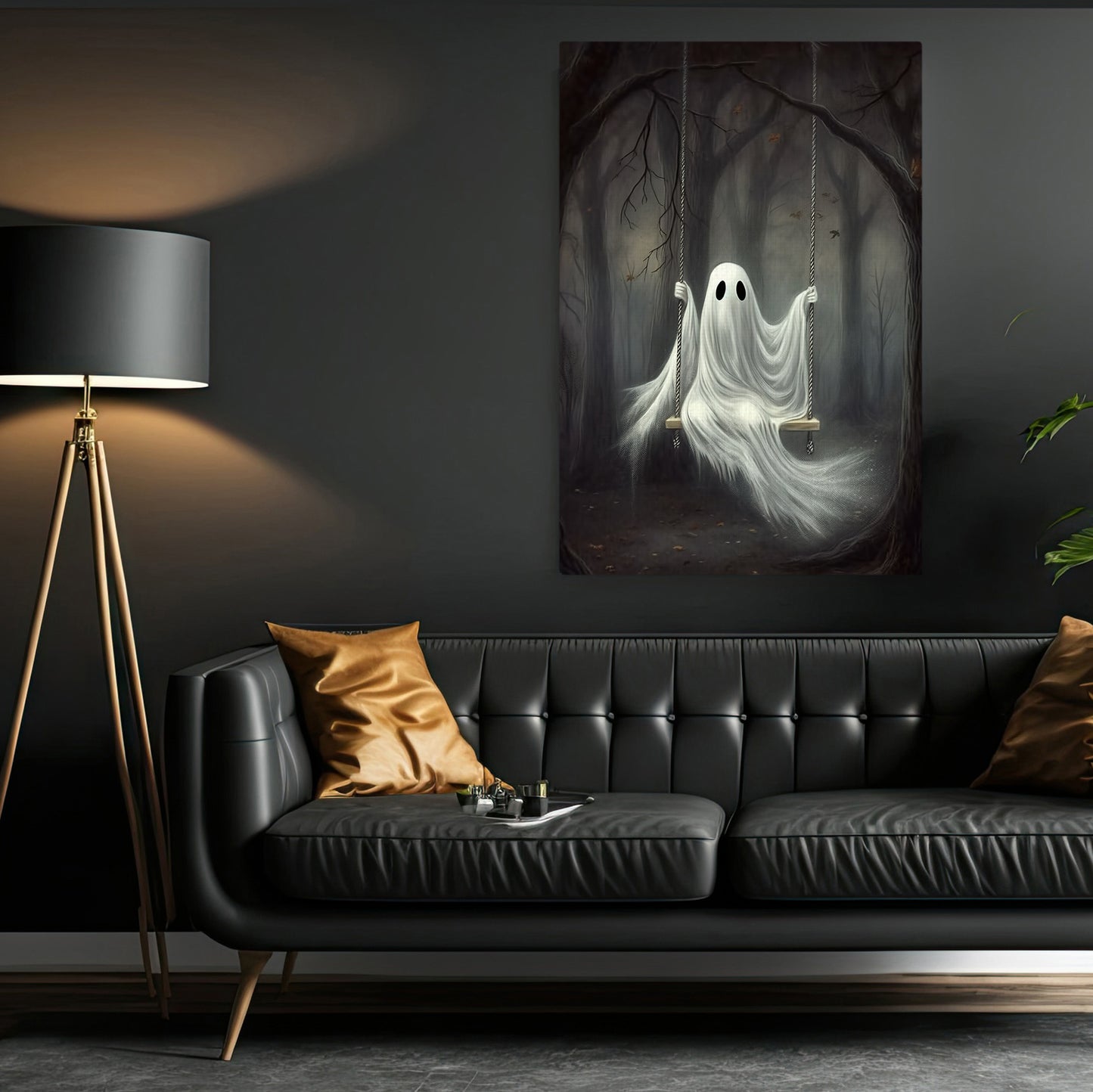 Ghost In The Twilight Woods, Ghost Canvas Painting, Spooky Season Wall Art Decor, Halloween Poster Gift For Ghost Lovers