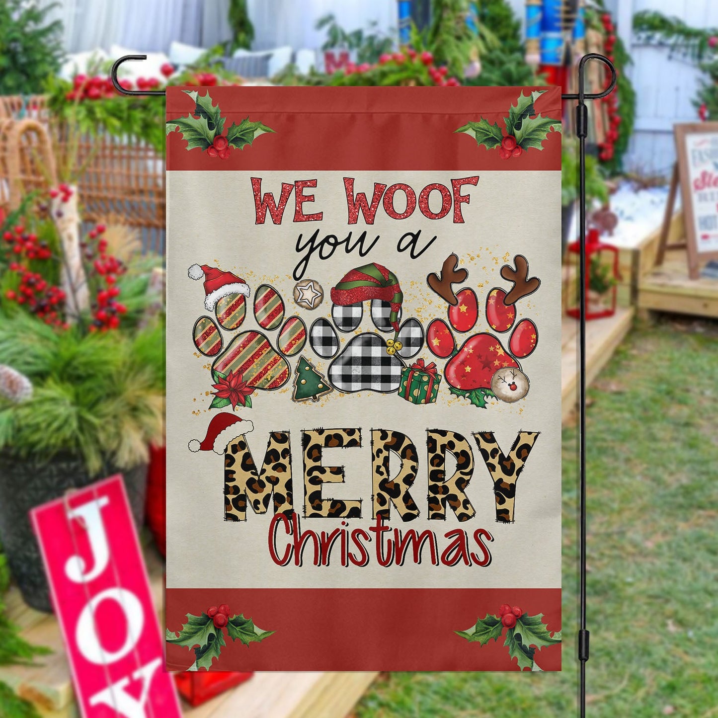 Funny We Woof You A Merry Christmas, Dog Xmas Garden Flag & House Flag, Christmas Flag Gift For Dog Lovers