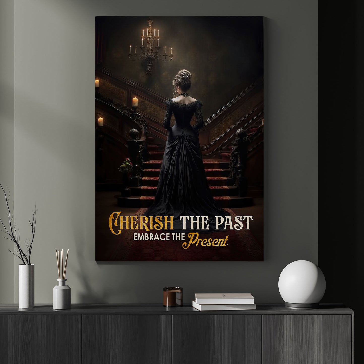 Cherish The Past Embrace The Present, Victorian Canvas Painting, Xmas Wall Art Decor - Christmas Poster Gift