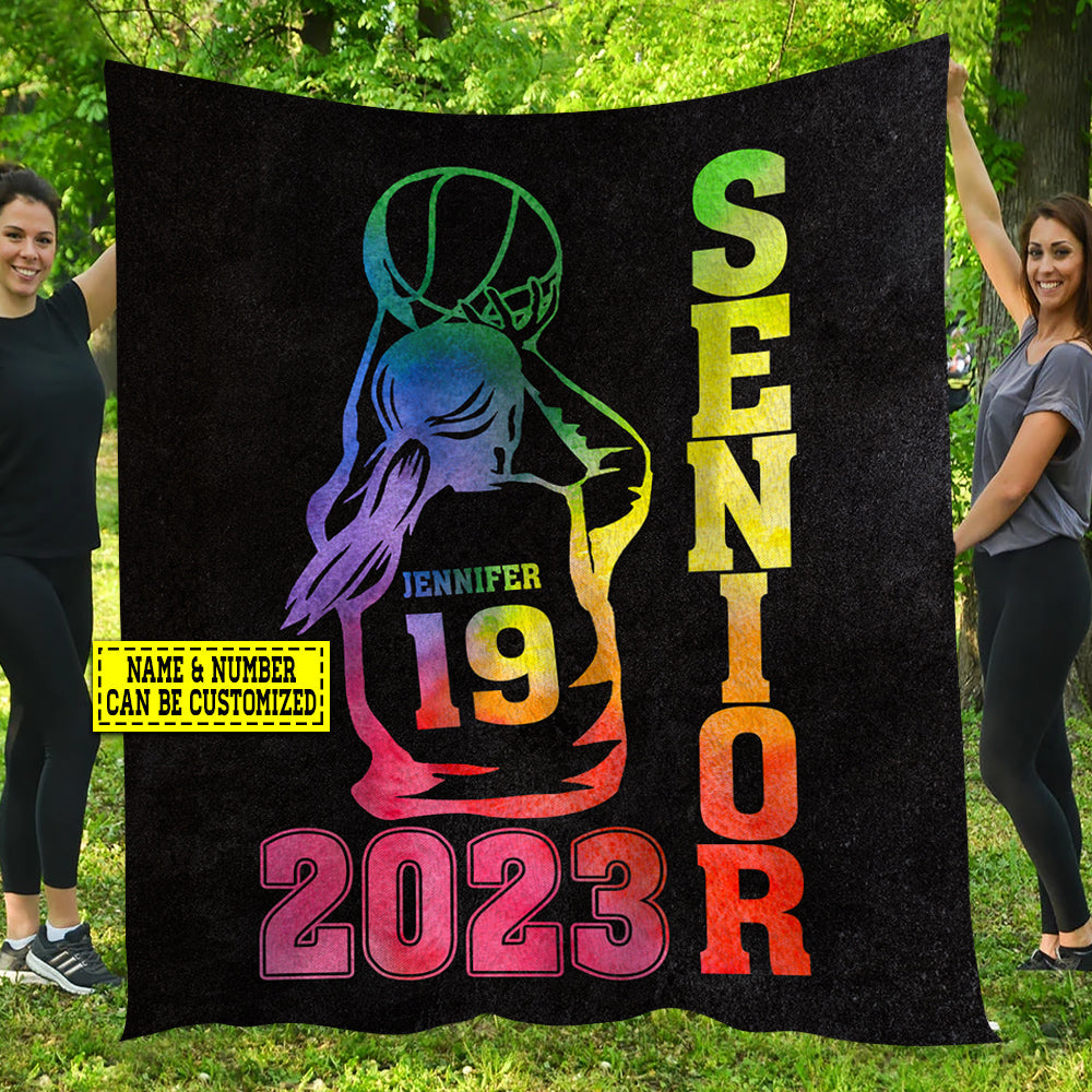 Personalized Basketball Blanket, Senior Fleece Blanket - Sherpa Blanket Gift For Basketball Lovers, Basketball Players