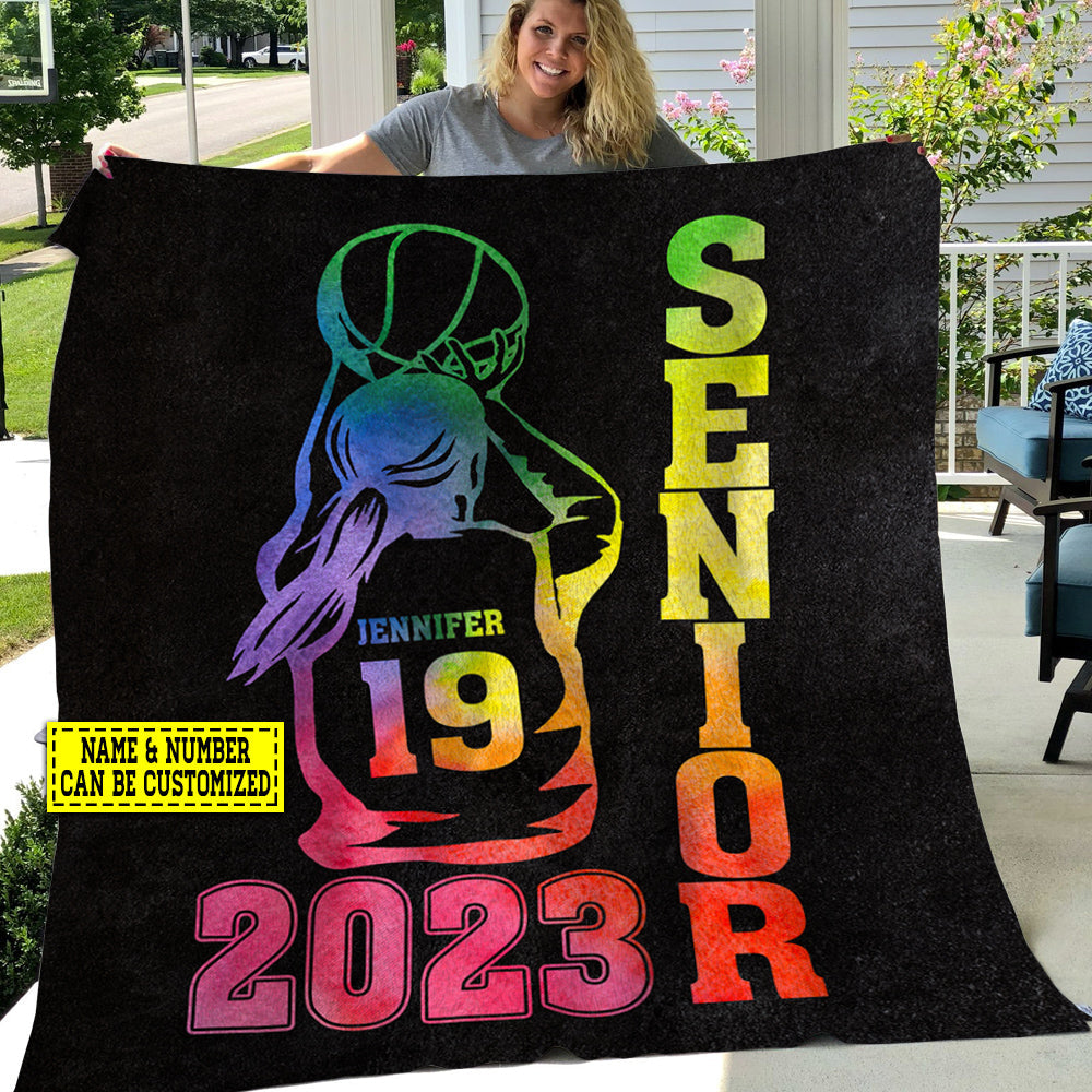 Personalized Basketball Blanket, Senior Fleece Blanket - Sherpa Blanket Gift For Basketball Lovers, Basketball Players