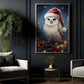 Christmas Owl Wearing Santa Hat, Owl Canvas Painting, Wall Art Decor - Christmas Owl Poster Gift