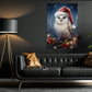 Christmas Owl Wearing Santa Hat, Owl Canvas Painting, Wall Art Decor - Christmas Owl Poster Gift