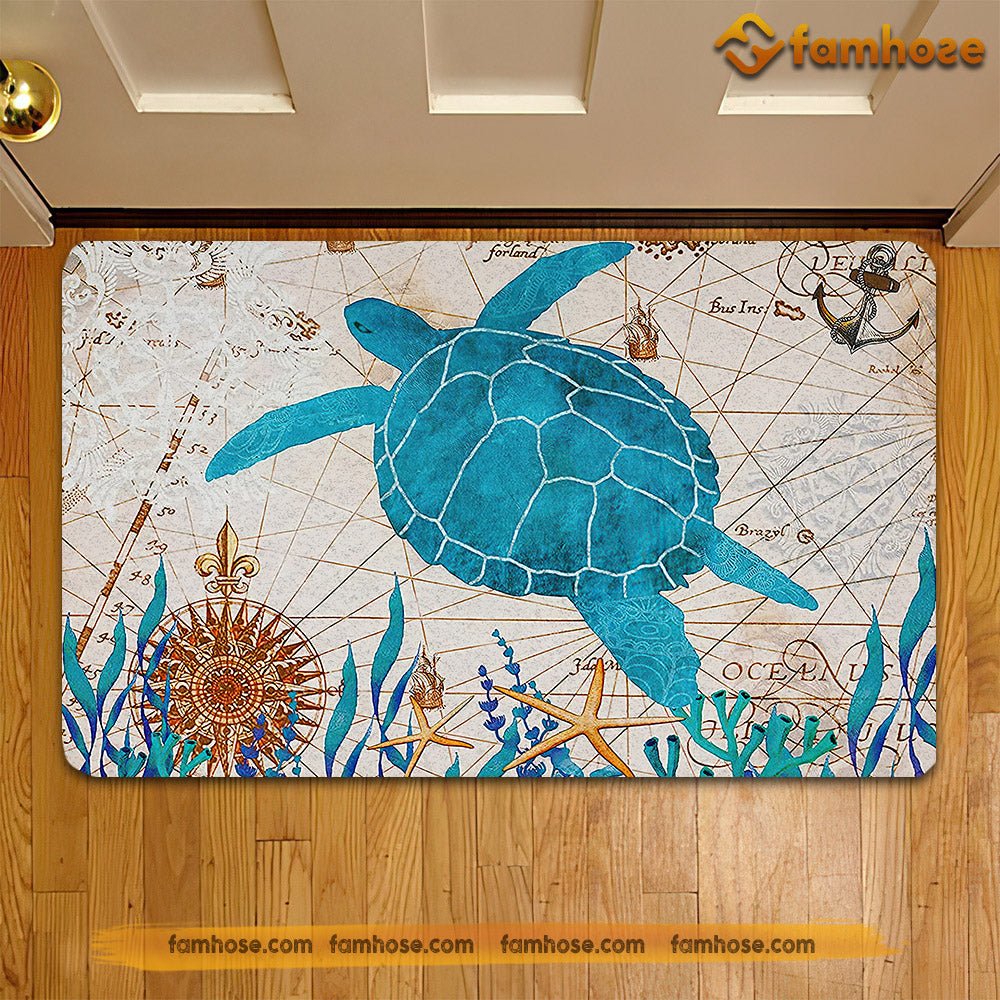 Turtle Doormat, Strong Turtle In The Sea Map Gift For Turtle Lovers, New Home Gift, Housewarming Gift, Turtle Decor