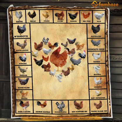 Chicken Blanket, Cute Many Kind Of Chicken Arrange Heart Fleece Blanket - Sherpa Blanket Gift For Chicken Lover