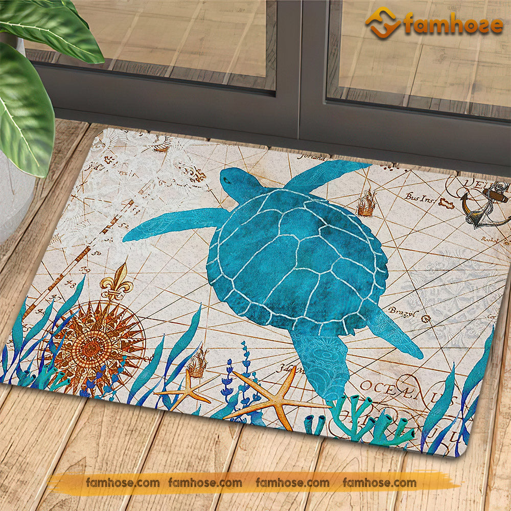 Turtle Doormat, Strong Turtle In The Sea Map Gift For Turtle Lovers, New Home Gift, Housewarming Gift, Turtle Decor