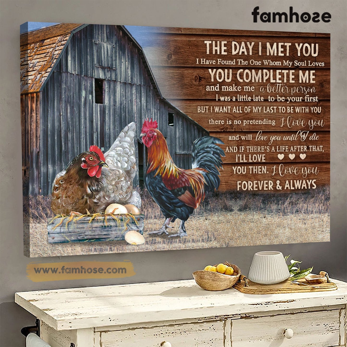 Chicken Poster/Canvas, The Day I Met You You Complete Me I'll Love You, Chicken Canvas Wall Art, Poster Gift For Chicken Lovers