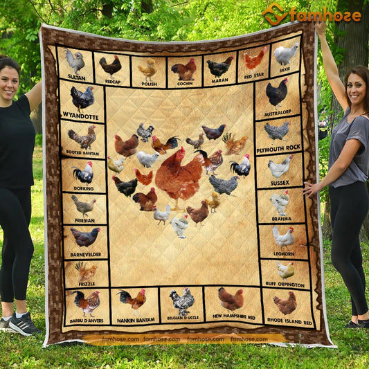 Chicken Blanket, Cute Many Kind Of Chicken Arrange Heart Fleece Blanket - Sherpa Blanket Gift For Chicken Lover