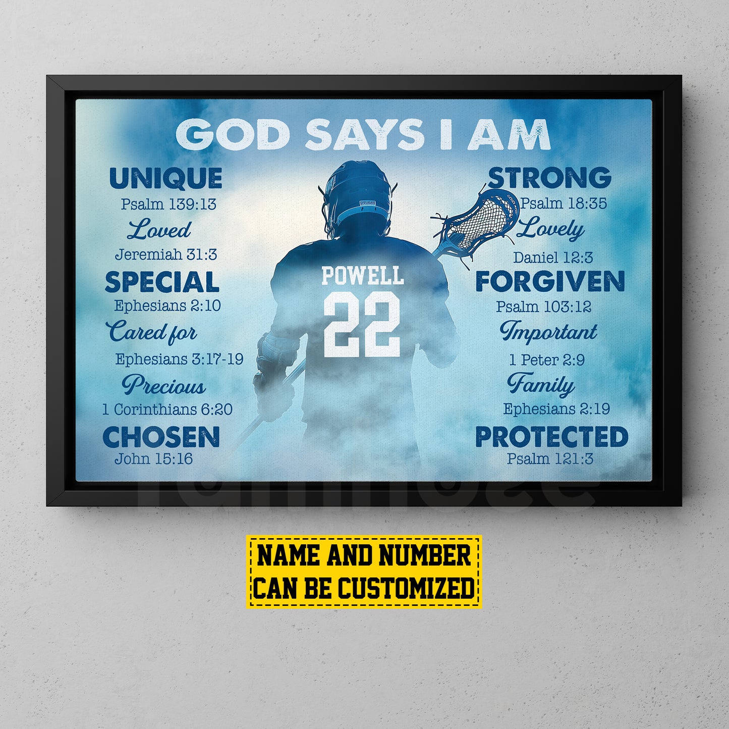 Personalized Lacrosse Boy Canvas Painting, God Says I Am, Sports Quotes Wall Art Decor, Poster Gift For Lacrosse Lovers