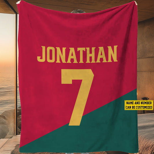 Personalized Fan Favorite Sports Fleece Blanket, Custom Woven Design for Soccer Lovers, Cozy Sherpa Blanket Gift for Sports Fans