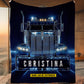 Personalized Trucker Fleece Blanket, Big Truck In Night Woven Blanket, Cool Sherpa Blanket Gift For Truck Drivers