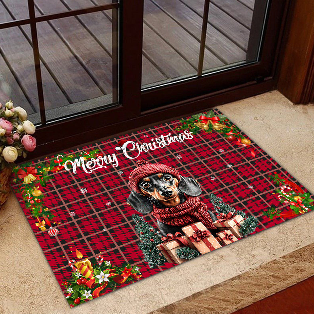 Christmas Dachshund Doormat, Merry Christmas Doormat For Home Decor Housewarming Gift, Welcome Mat Gift For Dachshund Lovers