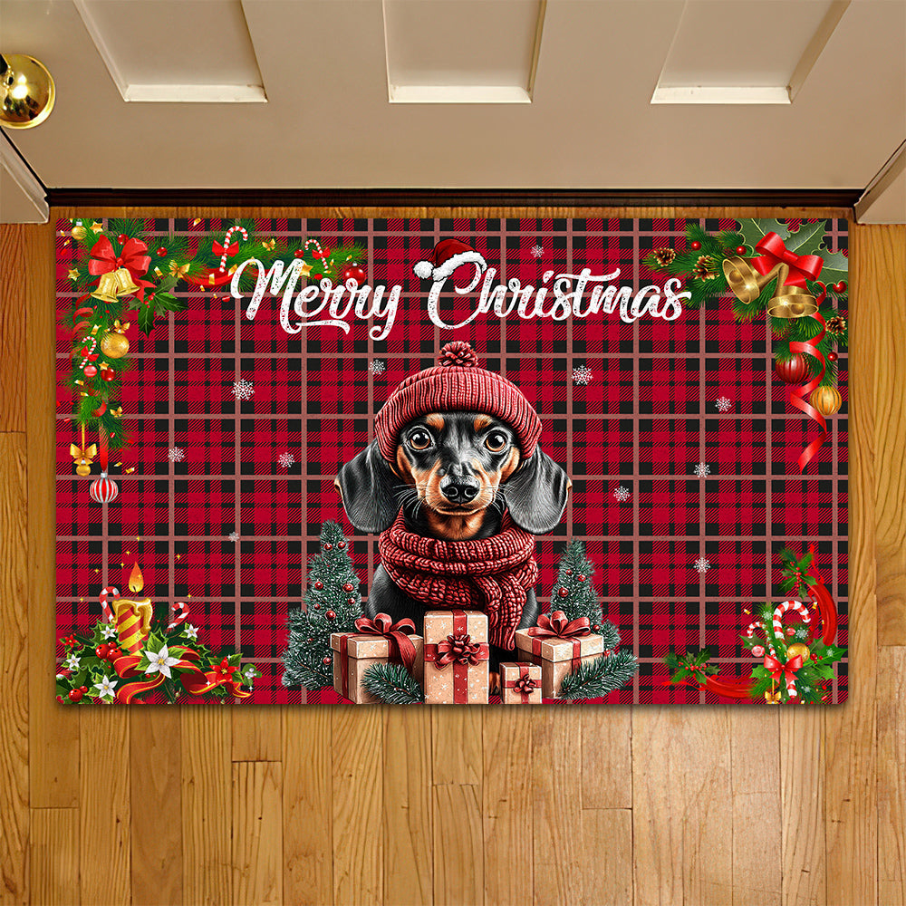 Christmas Dachshund Doormat, Merry Christmas Doormat For Home Decor Housewarming Gift, Welcome Mat Gift For Dachshund Lovers