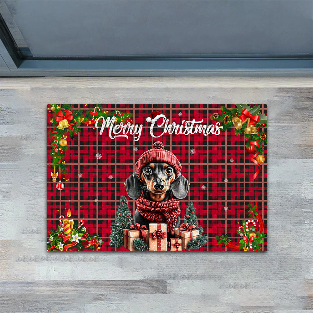 Christmas Dachshund Doormat, Merry Christmas Doormat For Home Decor Housewarming Gift, Welcome Mat Gift For Dachshund Lovers