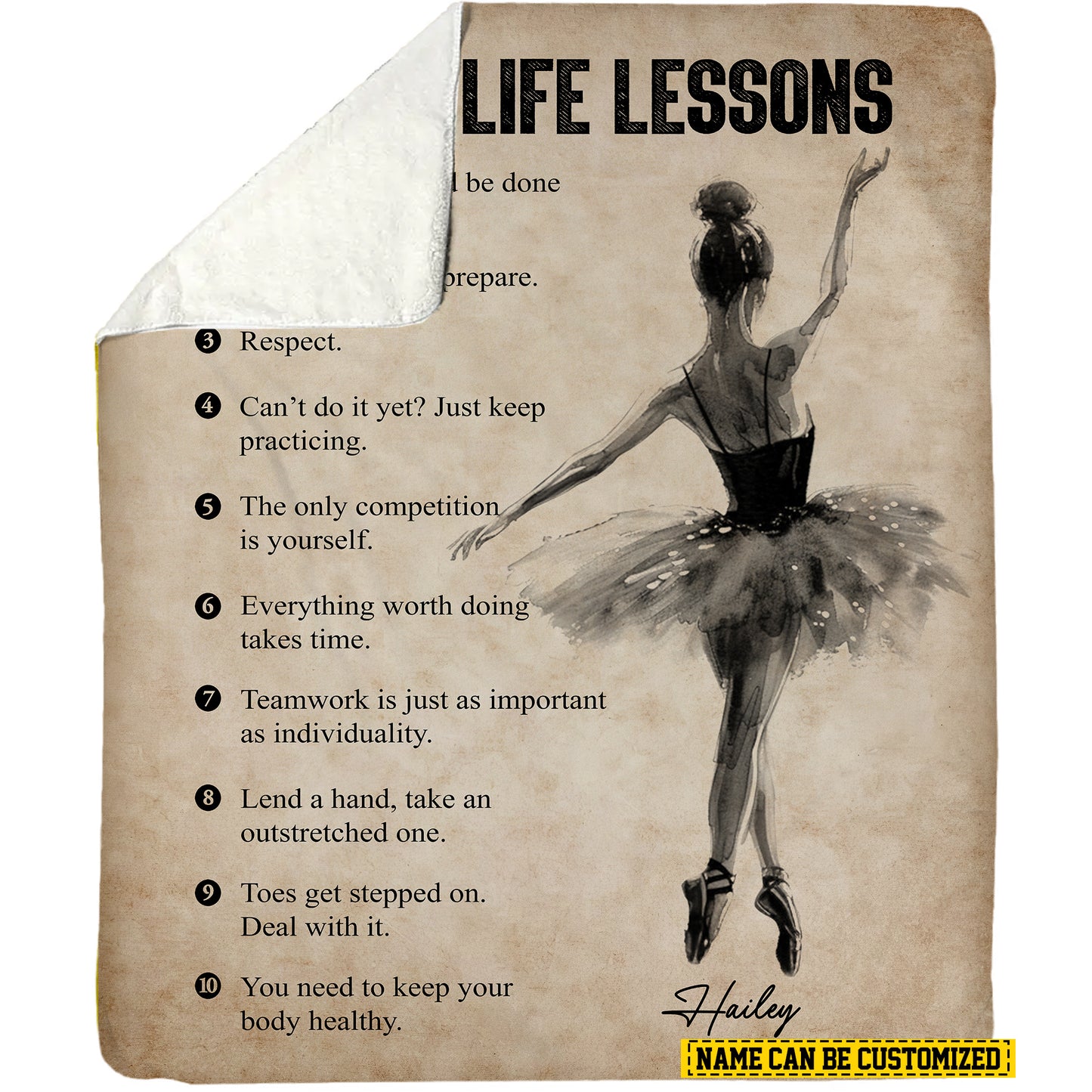 Personalized Ballet Girl Life Lessons Fleece Blanket, Ballet Woven Blanket, Cool Sherpa Blanket Gift For Ballet Lovers