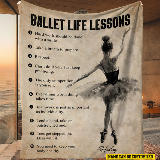 Personalized Ballet Girl Life Lessons Fleece Blanket, Ballet Woven Blanket, Cool Sherpa Blanket Gift For Ballet Lovers