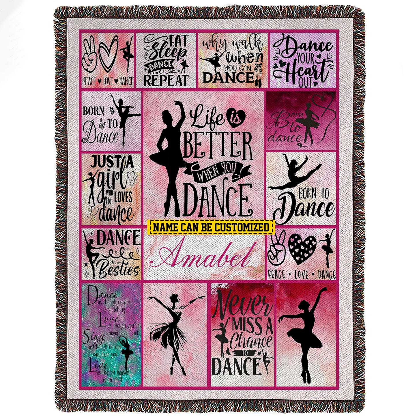 Personalized Ballet Girl Fleece Blanket, Born To Dance Woven Blanket, Cool Sherpa Blanket Gift For Ballet Lovers