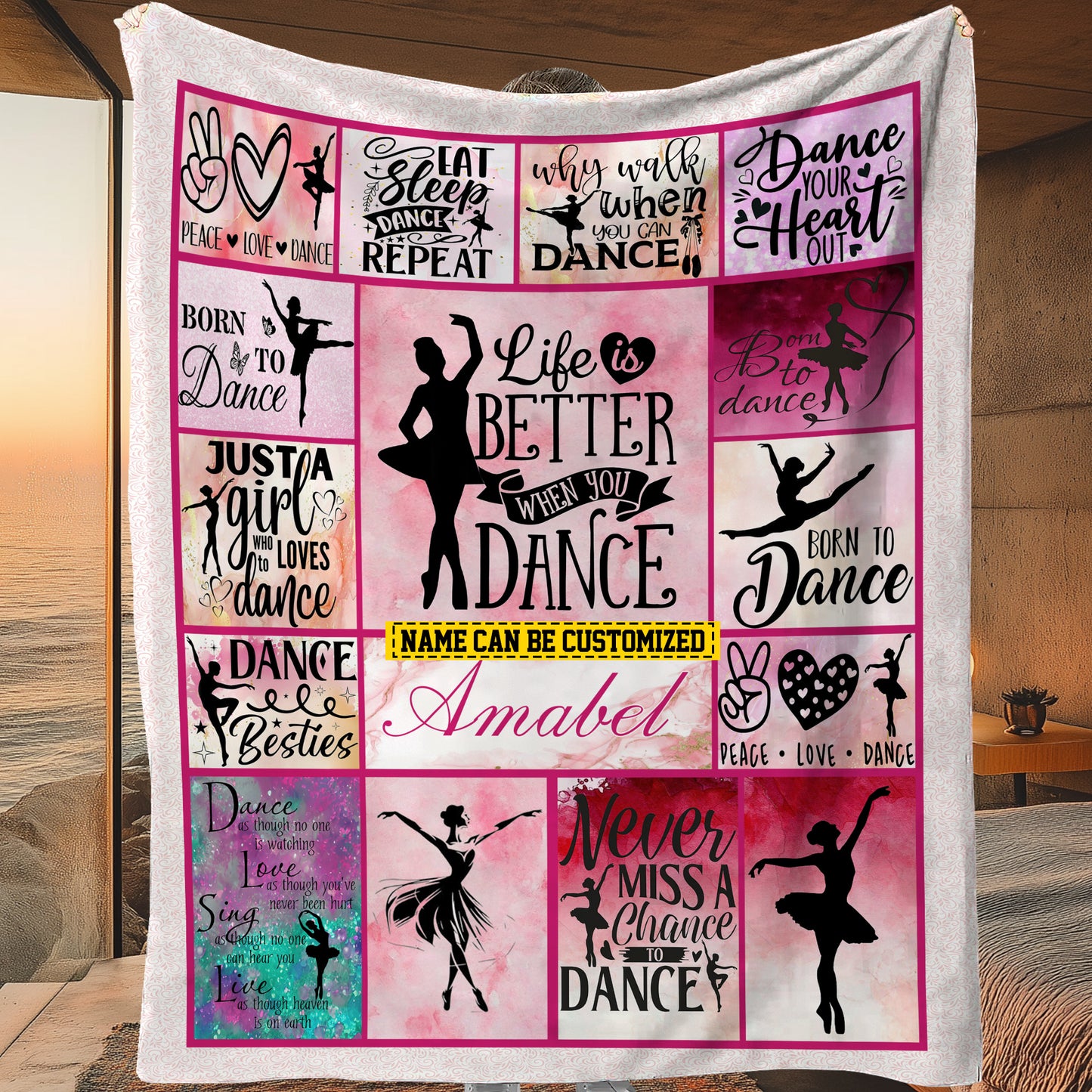 Personalized Ballet Girl Fleece Blanket, Born To Dance Woven Blanket, Cool Sherpa Blanket Gift For Ballet Lovers