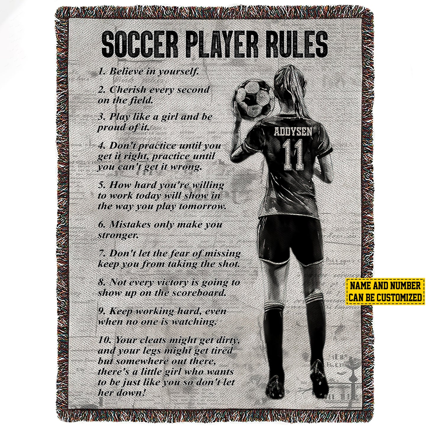 Personalized Soccer Girl Fleece Blanket, Soccer Player Rules Woven Blanket, Cool Sherpa Blanket Gift For Soccer Lovers