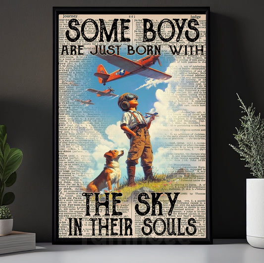 Pilot Boy Canvas Painting, The Sky In Their Souls Wall Art Decor, Poster Gift For Pilot Boy Lovers