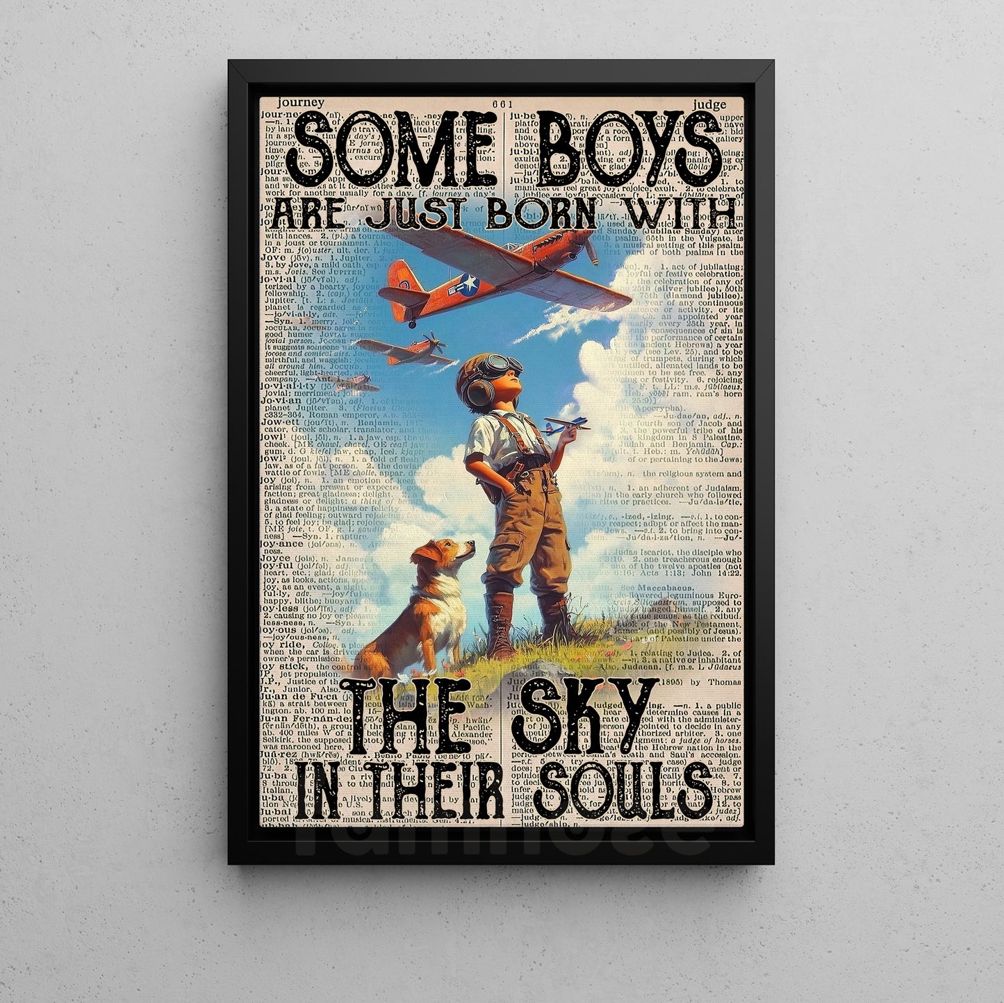 Pilot Boy Canvas Painting, The Sky In Their Souls Wall Art Decor, Poster Gift For Pilot Boy Lovers
