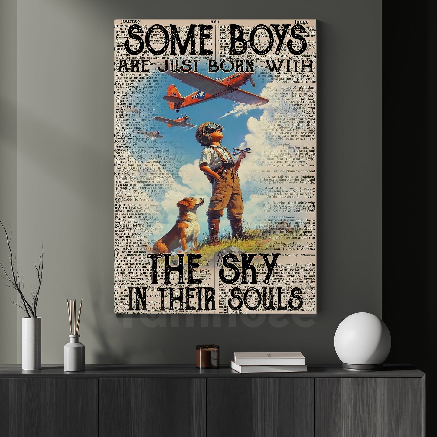 Pilot Boy Canvas Painting, The Sky In Their Souls Wall Art Decor, Poster Gift For Pilot Boy Lovers