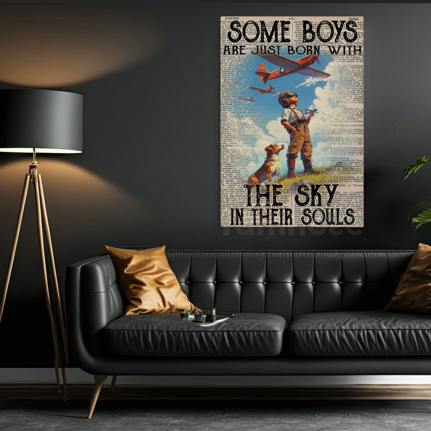 Pilot Boy Canvas Painting, The Sky In Their Souls Wall Art Decor, Poster Gift For Pilot Boy Lovers