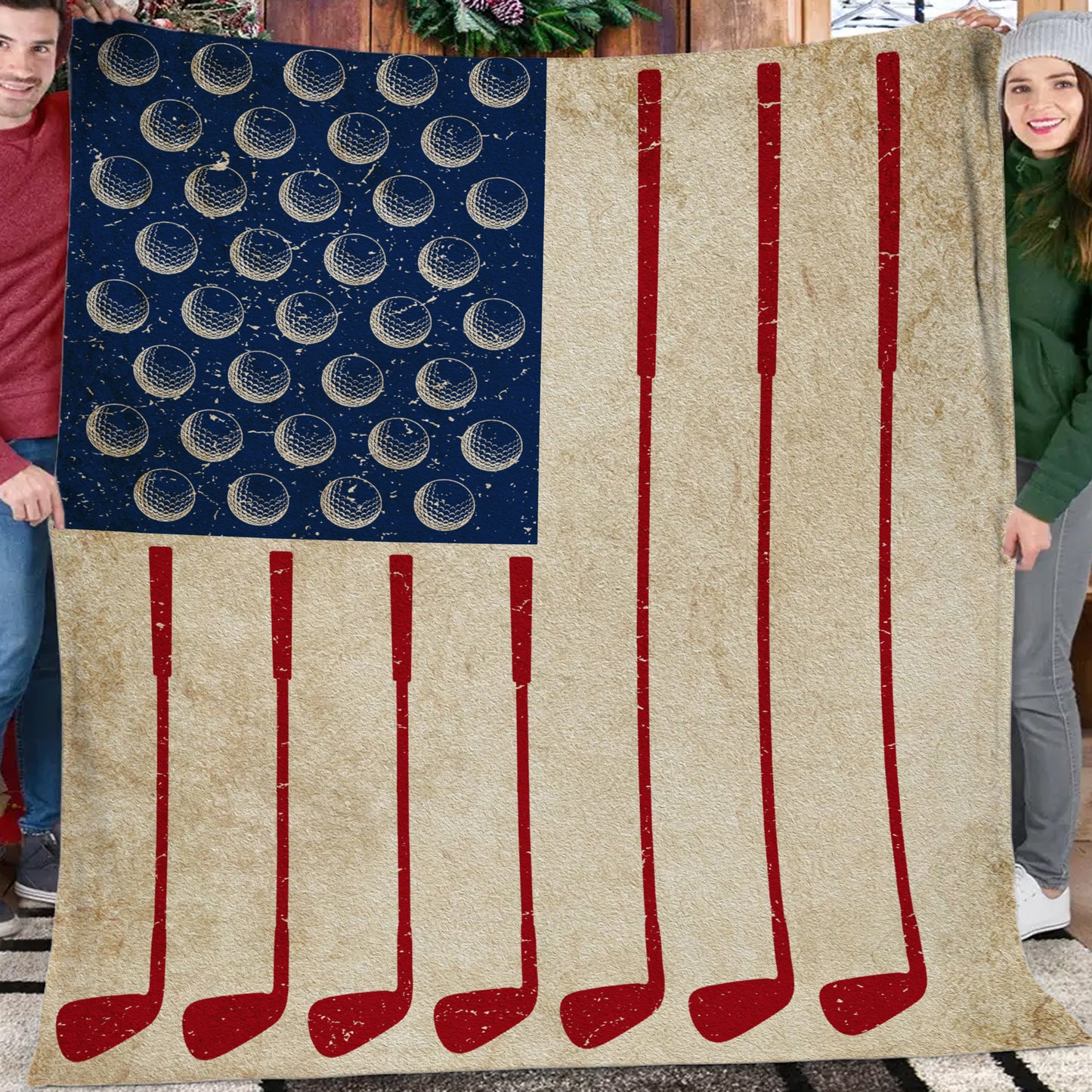 Golf American Flag Fleece Blanket, Golf Woven Blanket, Cool Sherpa Blanket Gift For Golf Lovers