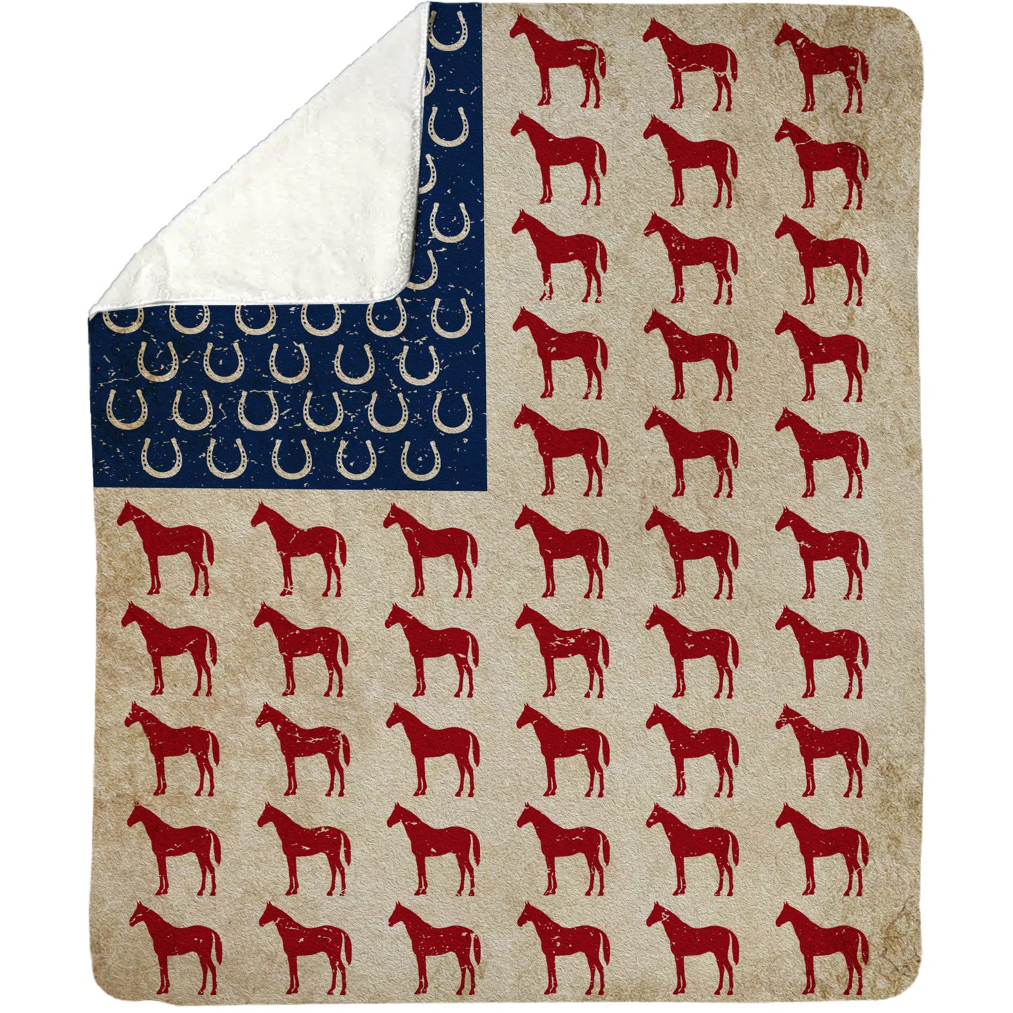 Horse American Flag Fleece Blanket, Horse Woven Blanket, Cool Sherpa Blanket Gift For Horse Lovers